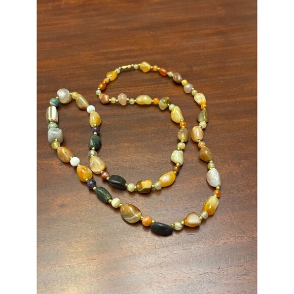 Beggars Beads Necklace Earth-Tone Polished Natural Stone Beaded 18 inch Boho - Picture 3 of 7